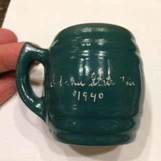 1940 Indiana State Fair Uhl Pottery Miniature Souvenir Barrel Mug
