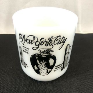 Rare Vintage York City Milk Glass Mug Glasbake World Trade Center Empire St