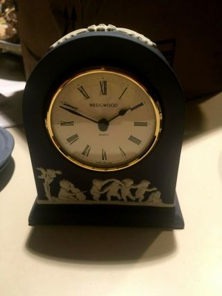Vintage Wedgwood Jasperware Dark Blue Rare Large 4x4.  5 " Mantle Desk Clock