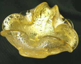 Mid - Century Murano Italian Art Glass Bowl Silver & Gold Flecks Aventurine Italy