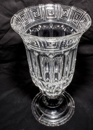 Vintage Cut Glass Lead Crystal Greek Roman Key Hurricane Lamp Candle Holder 2 - Pc