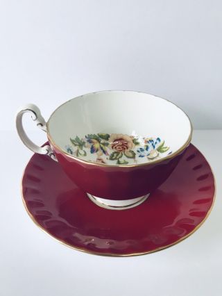 Aynsley Bone China Pembroke Athens Tea Cup Saucer Red Floral Gold Gilt