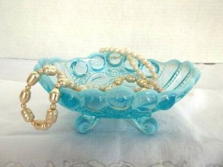 Vintage Eyewinker Glass Soap Dish / Jewelry Blue Bubbles & White Edges Mosser