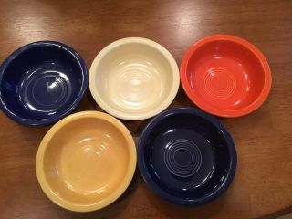 Vtg.  Fiestaware,  5 1/2 " Fruit Bowls,  Ivory,  Cobalt (2),  Yellow,  Orange