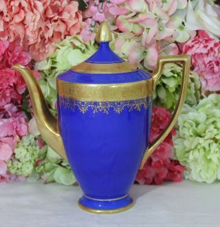 Stunning,  Josef Kuba/heinrich Mazarine Blue And Gold Encrusted Coffee Pot