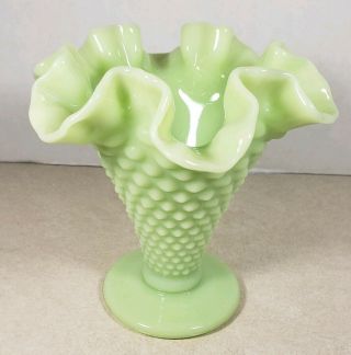 Fenton Jade Color Green 5 1/2 " Ruffled Hobnail Vase