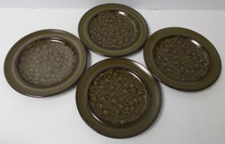 Franciscan Madeira 4 Luncheon Salad Plates 8 1/2 Inches Green Brown Retro Vtg
