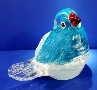 Hand Blown Blue And White Art Glass Bird -