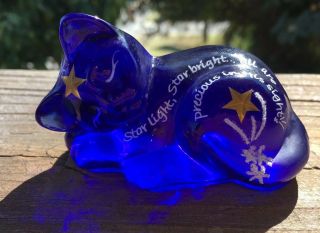 Fenton Glass Cat Sleeping Cobalt Blue Hand Painted Star Light Star Bright Signed