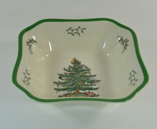 Spode Christmas Tree 9 " Square Salad Serving Bowl Made In England S3324 - K
