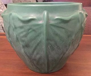 Weller Pottery Matt Green Arts Crafts Leaves 9 " Jardiniere Planter Grueby