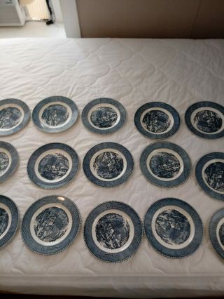VINTAGE CURRIER AND IVES PLATES 15 IN ALL OLD GRIST MILL DINNER PLATES MINTY 2