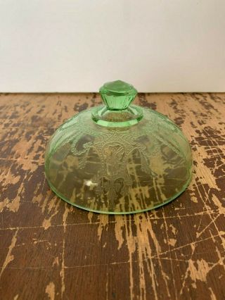 Vintage Hocking Glass Green Depression Cameo Ballerina Green Butter Dish Top Lid