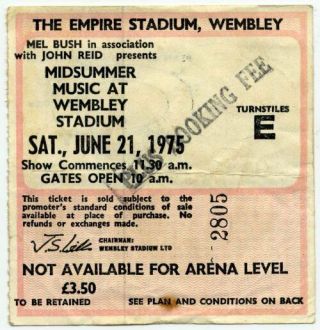 Elton John Beach Boys Joe Walsh The Eagles Rufus Wembley,  London 21/6/75 Ticket