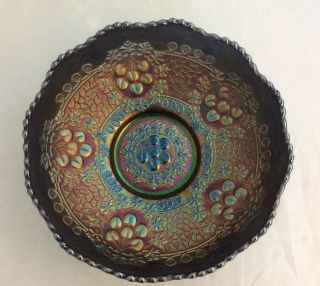 Gorgeous Antique Fenton Blue 9” Cherry Chain Carnival Glass Bowl