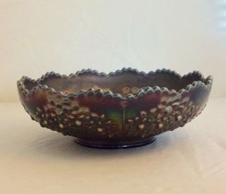 Gorgeous Antique Fenton Blue 9” Cherry Chain Carnival Glass Bowl 2
