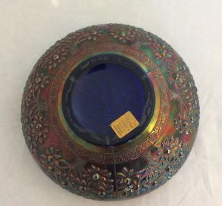 Gorgeous Antique Fenton Blue 9” Cherry Chain Carnival Glass Bowl 3