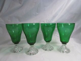 4 Anchor Hocking Forest Green Bubble Boopie Berwick 6 " Goblet Glass Footed