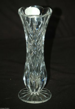 Vintage 24 Lead Crystal Footed Vase W Diamond & Fan Pattern Crafted In Usa