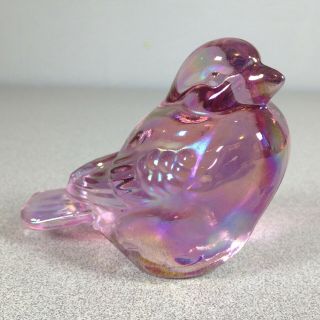 Fenton Opalescent Bird Iridescent Pink Paperweight Art Glass Figurine
