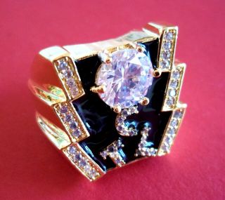 Elvis Presley Tlc Ring - Heavy Gold Colored Metal - Awesome Jeweled Tribute