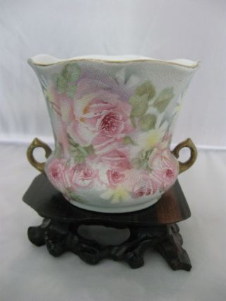 Vintage Royal Bayreuth Bavaria Pink Rose Tapestry Vase Flower Pot Planter