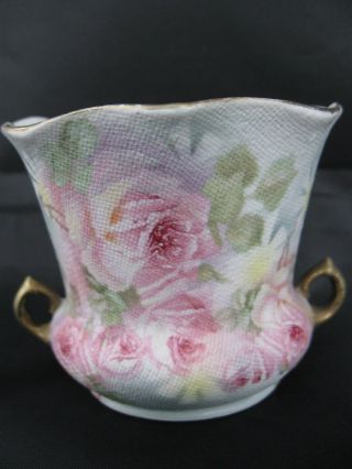 Vintage Royal Bayreuth Bavaria Pink Rose Tapestry Vase Flower Pot Planter 3