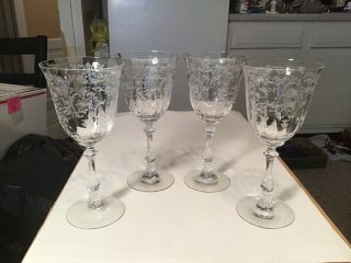 Set Of 4 Fostoria Navarre Clear Crystal Water Wine Goblets “pristine Condition”