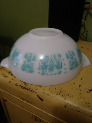 Pyrex Amish Butterprint Cinderella 4 Quart Turquoise On White Mixing Bowl 444