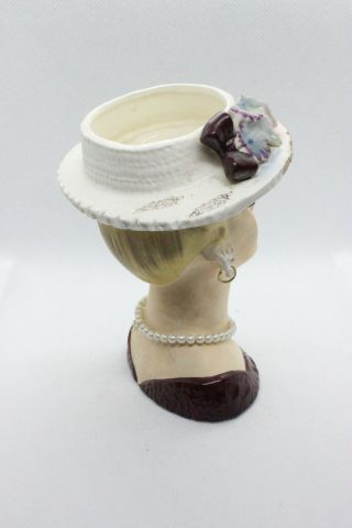 VINTAGE SONSCO LADY HEAD VASE/PLANTER PEARL EARRING/NECKLACE MAROON/RED 4