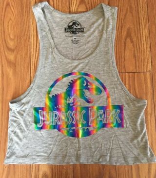 Collectible Universal Studios Holographic Jurassic Park Womens Xs Crop Tank Top