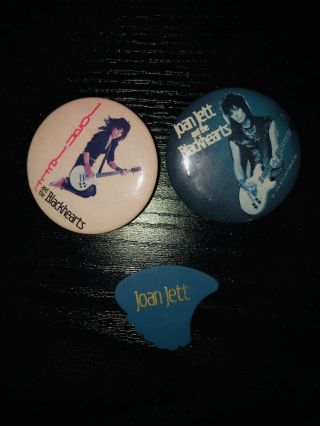 Joan Jett Guitar Pick 2 Vintage Buttons 1983 1984