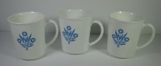 3 Vintage Corning Ware Blue Cornflower Coffee Tea Cups Mugs