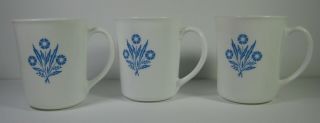 3 Vintage Corning Ware Blue Cornflower Coffee Tea Cups Mugs 2