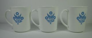 3 Vintage Corning Ware Blue Cornflower Coffee Tea Cups Mugs 4