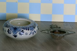 Vintage Dutch Delft Blue Tea Strainer Hand Painted 2