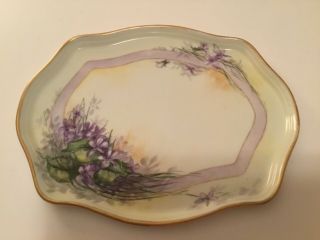 Limoges France Wm Guerin & Co Hand Painted Violets Vanity Dresser Perfume Tray