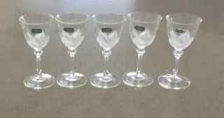 5 X Crystal Sherry Glasses.  G.  Durand.  All Signed & Labelled.  French.  ”florence”.