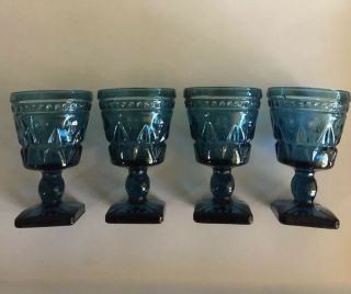 Vintage Indiana Glass - Colony Blue Park Lane - Wine Goblets.  - Set Of Four.