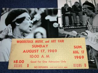 Woodstock Authentic Sunday 1969 Ticket Jimi Hendrix Canned Heat Grateful Dead