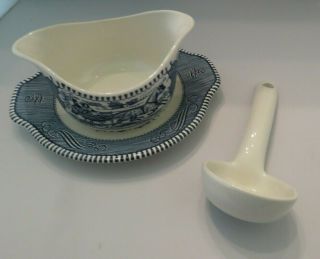 Royal China Currier & Ives Gravy Boat Underplate,  Ladle Blue/white Vintage