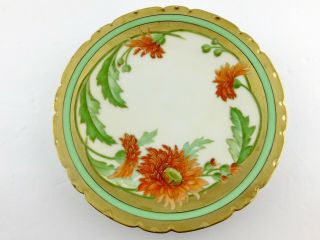 Antique Pt Bavaria Art Nouveau Gold Red Flowers Cabinet Plate Hand Painted China