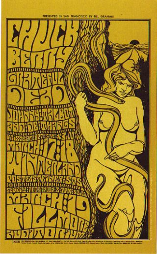 1967 Grateful Dead Chuck Berry Johnny Talbot Fillmore Concert Postcard Bg55