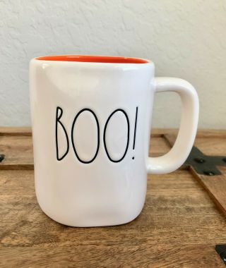 Rae Dunn Htf Rare Ll Halloween White And Orange Boo Coffee Mug Cup