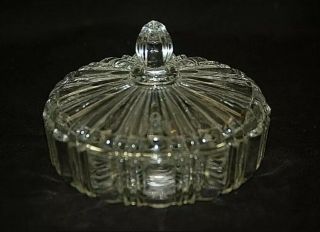Old Vintage Anchor Hocking Old Cafe Clear Round Ribbed Covered Candy Dish Mcm