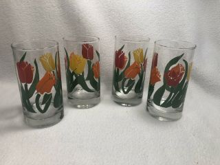 Set Of 4 Vintage Tulip Drinking Glasses/tumblers