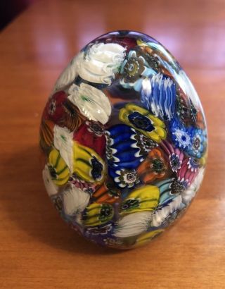Antique Glass Millefiori Paperweight Egg Shape - Brilliant Burst Color