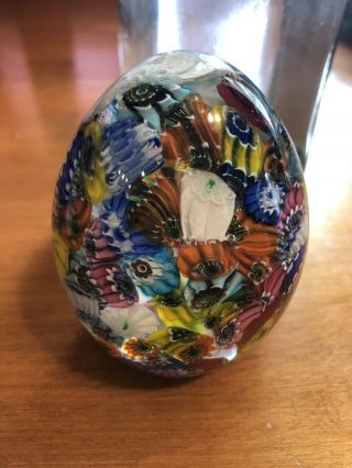 Antique Glass Millefiori Paperweight Egg Shape - Brilliant Burst Color 2