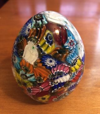 Antique Glass Millefiori Paperweight Egg Shape - Brilliant Burst Color 5