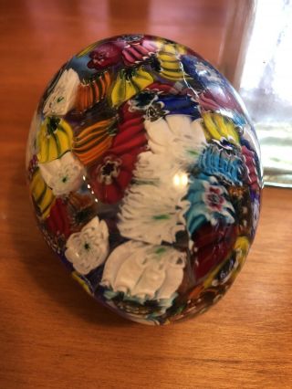 Antique Glass Millefiori Paperweight Egg Shape - Brilliant Burst Color 7